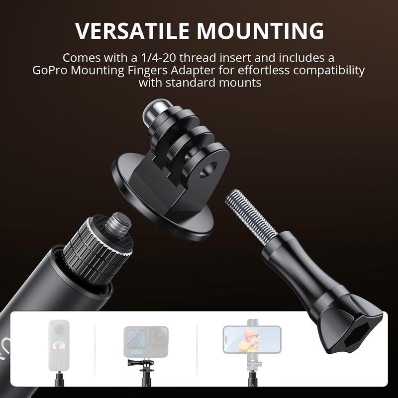 ATUMTEK 45" Invisible Selfie Stick, 1/4" Extended Monopod Pole, Solid and Compact Design for Insta360, for GoPro, DJI, Action Camera (Buckle Mount for GoPro and Wrist Strap Included) - Image 5